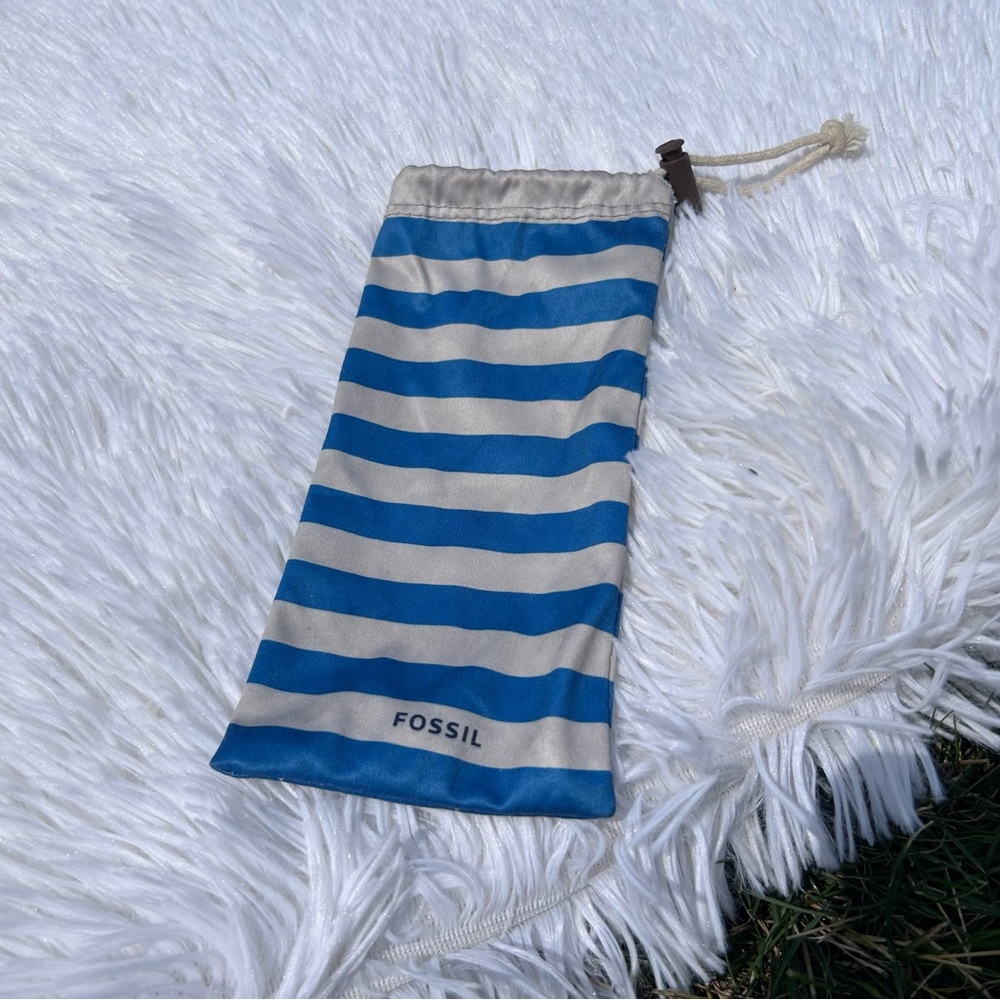 🩶5/$30 Fossil Blue and White Stripes Drawstring Sunglasses Case